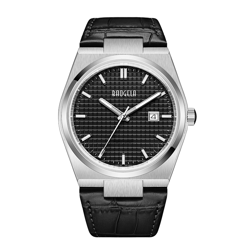 Baogela 40mm Men Business Watches Quartz Sport Casual äkta läder armbandsur 50 ton vattentät manlig klocka Relogio Masculino 22802