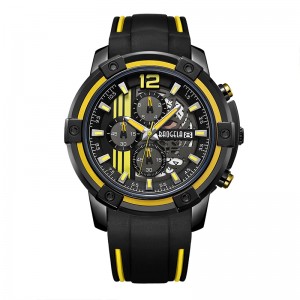 Baogel Men \\\\ \'s Black Silicone Strap Quartz Watches Chronograph Sports Wristwatch For Man 3atm Waterproof Luminous Hands Yellow 22701
